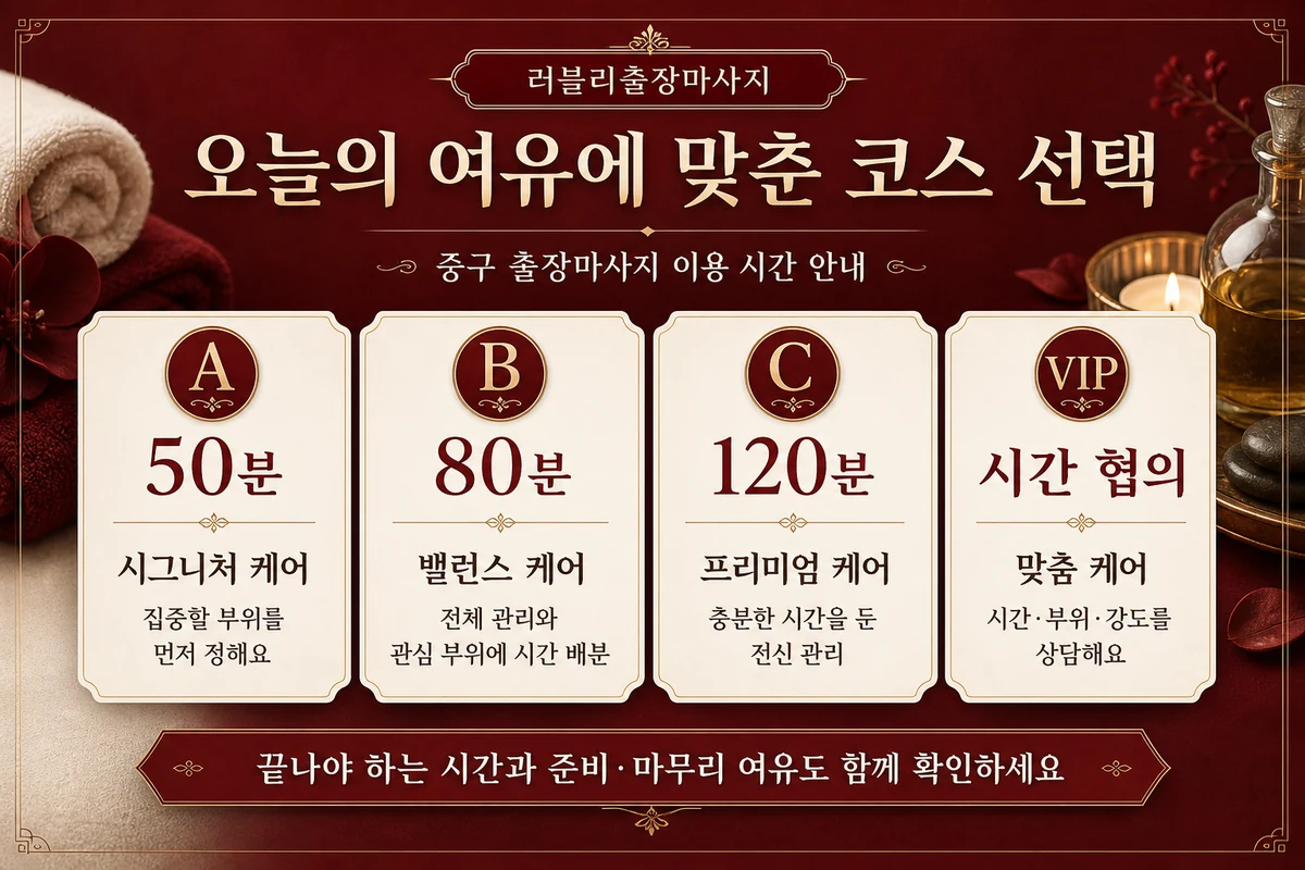 A 50분, B 80분, C 120분, VIP 시간 협의와 준비·마무리 여유 안내